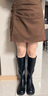 渾小象春秋季半身裙毛呢短裙裙子冬裙2025新款半裙a字裙女士包臀直筒裙 褶皺開叉半身裙【帶安全褲】咖啡 L 【建議105-115斤】 曬單實拍圖