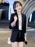 啄木鳥(niǎo)職業(yè)小西裝外套女2025春秋新款大尺碼寬松200斤休閑短款西服上衣 黑色 M 80-100斤 曬單實(shí)拍圖