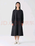 無印良品（MUJI）女式法蘭絨抽褶連衣裙女裝裙子長袖秋冬季打底裙純棉BC08CC4A 炭灰色 M (160/84A) 曬單實拍圖