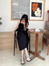 DAVEY MODE2025新款無(wú)袖吊帶連衣裙女中長(cháng)款夏季抹胸顯瘦碎花小清新小香風(fēng) 純黑色 M :80-95斤 曬單實(shí)拍圖