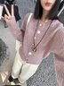 付智恩 北海道織戀 實(shí)穿百搭羊毛棉混紡圓領(lǐng)異型扣針織開(kāi)衫上衣春 紫色 M 曬單實(shí)拍圖