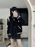 美式復(fù)古飛行員棒球服外套女生春季2025新款甜美V領(lǐng)夾克顯瘦上衣 黑色 3XL 曬單實(shí)拍圖