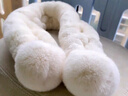 槿城真毛獺兔毛圍巾女冬季保暖百搭可愛(ài)交叉皮草圍脖瀨兔毛絨加厚TT02 雙球米白色 曬單實(shí)拍圖