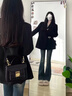 DXOT高腰雙排扣微喇牛仔褲女春秋修身新款懷舊復(fù)古提臀馬蹄喇叭長(zhǎng)褲子 水泥灰 均碼 默認(rèn)發(fā)L碼 曬單實(shí)拍圖