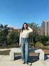 LAGOGO寬松休閑牛仔褲女拉谷谷2025年春季新款高腰直筒通勤闊腿褲 淺牛仔藍 M 曬單實(shí)拍圖