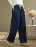 蘑菇同學(xué)大碼牛仔褲女春季2025胖mm寬松顯瘦松緊腰抽繩闊腿褲長(cháng)褲 深藍色 L 建議115-135斤 曬單實(shí)拍圖