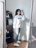 德絨打底褲雙面磨砂秋褲舒適保暖棉褲女可外穿高腰九分褲加絨棉褲 深灰色-(羊羔絨加厚)高腰繡字 M小碼【適合80-105斤】 曬單實(shí)拍圖