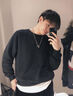 GENIOLAMODE森馬集團加絨衛衣男日系純色休閑圓領(lǐng)寬松舒適百搭保暖上衣 曬單實(shí)拍圖