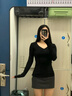 LDBE黑色v領(lǐng)打底衫女內搭秋冬韓系穿搭長(cháng)袖t恤修身顯瘦掐腰辣妹上衣潮 黑色 L 曬單實(shí)拍圖