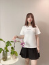 lagogo純棉印花簡(jiǎn)約正肩白色T恤女拉谷谷2025春新款甜美短袖上衣 本白色 M 曬單實(shí)拍圖