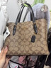 蔻馳（COACH）女士Mollie25 手提單肩托特包PVC配皮 送女友七夕禮物 棕色老花C4250-IMCBI 曬單實(shí)拍圖