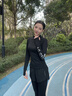 徽格兒戶(hù)外跑步運動(dòng)上衣女秋冬新款專(zhuān)業(yè)訓練瑜伽服半拉鏈長(cháng)袖健身衣外套 黑色兩件套 M 曬單實(shí)拍圖