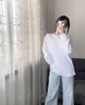 QGF純棉打底T恤女新款chic純色設計感寬松百搭休閑學(xué)生情侶長(cháng)袖上衣 白色 M 曬單實(shí)拍圖