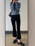 FSHE八九分小個子黑色加絨高腰微喇叭牛仔褲女裝潮流百搭冬季新款顯瘦 九分-黑色[高品質(zhì)]款 加絨 28 碼[100-109斤] 曬單實拍圖