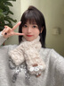 蘇木佰（SOMUBAY）小羊圍脖女秋冬季保暖毛絨絨圍巾加厚可愛(ài)少女心小清新款脖套韓版 小羊款-米色 曬單實(shí)拍圖