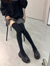 雅鹿不凍腳黑色過(guò)膝襪子女秋冬長(cháng)筒襪純棉大腿襪護膝蓋高筒加長(cháng)配長(cháng)靴 防滑不勒大腿襪【黑色2】  2雙 均碼 曬單實(shí)拍圖