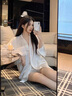 莫代爾200斤大碼女裝性感襯衫睡裙胖mm春秋寬松顯瘦冰絲睡衣睡袍家居服 襯衫 L 【建議100-120斤】 曬單實(shí)拍圖