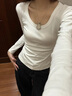 LDBEU領(lǐng)正肩長(cháng)袖打底衫女新款秋冬季基礎款修身顯瘦純色內搭T恤上衣潮 白色 M 曬單實(shí)拍圖