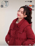 紫涵（ZIHAN）紫涵紅色系帶短款羽絨服外套女2024年冬季新款連帽保暖鴨絨面包服 朱櫻紅 S 曬單實(shí)拍圖