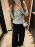 緋垚蕾絲長(cháng)袖打底衫女內搭2025春秋新款高級感小香風(fēng)顯瘦t恤加絨上衣 灰色【磨毛薄絨】 XL 【適合115-130斤】 曬單實(shí)拍圖