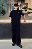 Homlean純棉短袖男夏季寬松圓領(lǐng)時(shí)尚百搭印花設計半袖上衣服OM1黑色L 曬單實(shí)拍圖