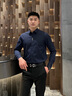 THOM BEAUTY短袖襯衫男2025夏季高檔商務(wù)修身休閑高級感字母刺繡純棉白色襯衣 藏青色（長(cháng)袖）-門(mén)筒字母e 42 /2XL/(建議83-85kg) 曬單實(shí)拍圖