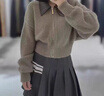 俞兆林針織衫女裝新款2024秋冬設(shè)計(jì)感拼接皮領(lǐng)雙拉鏈毛衣復(fù)古別致上衣女 咖啡色 均碼 建議80-138斤 曬單實(shí)拍圖