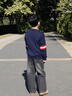 英氏（YEEHOO）兒童毛衣男童針織衫秋季時(shí)尚休閑學(xué)院風(fēng)毛衫秋裝新款衣服中大童裝 袖子條紋-深藍(lán) 130 曬單實(shí)拍圖