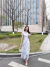 矜持范2025夏季新款短袖冰碎花連衣裙女mm妹收腰顯瘦氣質遮肚長裙子 淺藍色 L (建議100-115斤) 曬單實拍圖
