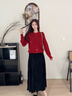 香影葡萄釘珠紅色毛衣女寬松慵懶風(fēng)2025秋裝新款本命年針織衫上衣 紅色 S 曬單實(shí)拍圖