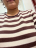 皮爾卡丹（pierre cardin）純棉長袖針織衫女卷邊圓領(lǐng)條紋拼色針織毛衣寬松慵懶風(fēng)打底衫上衣 咖色 2XL 曬單實拍圖