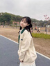 QGF美式Polo領(lǐng)衛衣女春秋季新款韓版寬松學(xué)院風(fēng)百搭休閑潮牌上衣外套 米色 M 曬單實(shí)拍圖