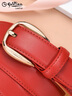 金利來(lái)（Goldlion）女士腰帶真皮裝飾平滑扣窄皮帶女式牛皮時(shí)尚ins風(fēng)潮流百搭細褲帶 紅色【官方授權-假一罰十】 100cm 曬單實(shí)拍圖
