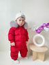 G.DUCKKIDS嬰兒連體羽絨服新生兒哈衣寶寶外出爬服兒童套裝男女童加厚外套冬 火焰紅螺紋款(灰色毛領(lǐng)) 80 cm 曬單實(shí)拍圖