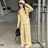 皮爾卡丹（pierre cardin）韓國女童洋氣連帽衛衣套裝2025春秋季女孩假兩件闊腿褲運動(dòng)兩件套 黃色 160 cm 曬單實(shí)拍圖