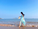 勤馳沙灘裙女海邊度假長裙小個子藍(lán)綠風(fēng)吊帶連衣裙邊拍照仙旅游 帕拉伊巴藍(lán)不帶袖子有胸墊 均碼 XL 曬單實拍圖