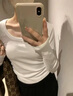 純棉白色內(nèi)搭基礎(chǔ)打底衫女春秋冬修身正肩u領(lǐng)長袖t恤百搭收腰上衣 白色 M 曬單實拍圖