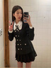 凱安尼復古非正式休閑收腰顯瘦西服套裝秋季新款富家千金風百褶 兩1 黑色(外套+半 ) L 曬單實拍圖
