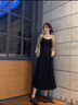 妃莉杋（FeiLiFan）法式連衣裙女裝2025新款春季穿搭一整套針織開衫氣質(zhì)顯瘦長裙子女 卡其色外套+黑色連衣裙 M 曬單實(shí)拍圖