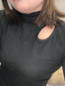 啄木鳥(niǎo)半高領(lǐng)打底衫女鏤空長(cháng)袖秋季內搭t恤顯瘦高級感螺紋上衣 黑色 M  曬單實(shí)拍圖