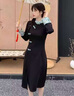艾柔丹連衣裙女春秋季新款女裝時尚氣質(zhì)修身顯瘦新中式改良旗袍黑色裙子 黑色 S 曬單實拍圖