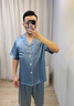 法奈蜜19姆米真絲睡衣男夏季絲綢短袖長褲家居服夏天男款桑蠶絲春秋套裝 霧霾藍(lán) L 曬單實(shí)拍圖