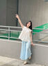 優(yōu)優(yōu)1點(diǎn)（Yoyo one）女童套裝夏季薄款兒童2025新款夏裝裙褲洋氣連衣裙中大童冰絲裙子 白色上衣+藍色裙褲 160 160cm 曬單實(shí)拍圖