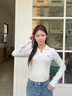 Calvin KleinJeans秋冬女士休閑通勤ck刺繡V字POLO領(lǐng)內搭打底針織衫J224778 YBI-牛乳白 XS 曬單實(shí)拍圖