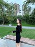 夏雨瑤連衣裙女露肩純欲2025春季新款一字肩針織毛衣裙子收腰顯瘦包臀裙 6787黑色 M 【建議95-105斤】 曬單實(shí)拍圖
