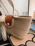 星昔ins超火沙灘編織包女包2025新款海島度假包淑女提籃包手提托特包 米白色【蕾絲帶】 曬單實(shí)拍圖