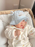 李晨曦（Lichenxi）寶寶帽子春秋季薄款刺繡BABY簡約時尚防曬可愛嬰幼兒外出遮陽盆帽 萌OUBABY抽繩盆帽—藍(lán)色 適合3-22個月寶寶頭圍40-47CM 曬單實拍圖