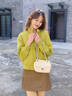 德瑪納（dme）春秋款休閑開(kāi)衫寬松外套女休閑立領(lǐng)棒球服小個(gè)子拉鏈衛衣女上衣 檸檬綠色 S 曬單實(shí)拍圖
