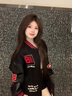 魯雅爾美式復古刺繡pu皮拼接撞色夾克男女春秋季百搭棒球服上衣外套衣服 黑色 XL 曬單實(shí)拍圖