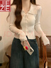 JEZE秋季2024新款polo領(lǐng)長(cháng)袖打底針織衫上衣短款小個(gè)子內搭毛衣女秋冬 白色【z】 L 【建議100-110斤】 曬單實(shí)拍圖